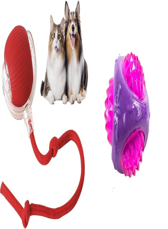 PET FUN Interactive Cat Ball Toy with Rope Tail | Multicolour TPR Diamond Ball Chew Toy with Squeaker & LED | Durable for Aggressive Chewers Combo of 2 - Image 1